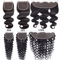 4X4 Human Hair Lace Closure Or 13X4 Lace Frontal Straight Body Wave Deep Kinky Curly Water Wave Yaki Straight Hair