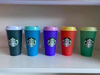 Starbucks 24 oz Renk Değişim Tumblers Plastik Dudak Sihirli Kahve Ile Suyu Kupası Içme Kostum 50 adet DHL