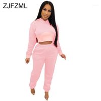 Pink Plus Size Two Piece Sweatsuit Women's Set Long Sleeve Hooded Crop Tops And Jogger Sweatpants Autumn Winter Sporty Outfits1