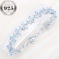 BELLE NOEL Silver 925 Jewelry Sky Blue Cubic Zirconia Stones Fashion Bracelet For Women Free Jewelry Box G0916