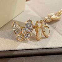 Doble mariposa diamante s925 plata esterlina anillo apertura rosa oro blanco fritillaria anillo lujos diseñadores joyería