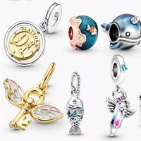 925 Sterling Silver 2021 Summer Flamingo Castle Starfish Dangle Charm Fit Pandora Bransoletka DIY Jewelry