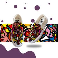 Men casual Slip-On Canvas Sneaker Oil painting Custom Own Shoes handmade flat rubber sole yellow all-match fashion shoes YH00091