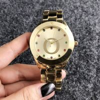 Mode große Buchstaben Design Uhren Frauen Mädchen Bunte Kristall Stil Metall Stahlband Quarz Armbanduhr P24