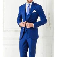 メンズスーツブレザーパーティーロイヤルブルー男性Tuxedosグルームタックスカスタムメイドの結婚式のスリムフィットファッションスーツ（ジャケット+パンツ+ベスト）