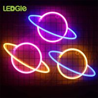 Night Lights Planet Neon Light Pink Led Signs Wall Decor Battery Or USB Operated Lamp Blue Up For Kids Room