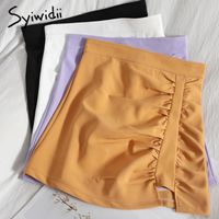 Etekler Syiwidii ​​Kıvrımlar Yüksek Bel Mini Etek Kadınlar Geri Fermuar A-Line Unicolor 2021 Yaz Giysileri Kore Moda Mor Beyaz Siyah