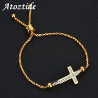 Link, Chain Atoztide Charm 1 Row Round Cross Crystal Bracelets For Women Adjustable CZ Stone Gold Silver Rope Bracelet Beads Bangle Gift