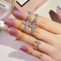 Earrings & Necklace 2pcs Pack Silver Color Bride Cross Cut Zircon Jewelry Set Engagement Ring Stud Earring For Women Gift J6034