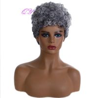 Synthetic Wigs QY Curling Hair Natural Wig Short White Mixed Grey Style Grandma For Black Women
