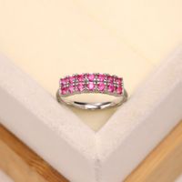 European and American S925 silver double row diamond round zircon ring women&#039;s volleyball team fine diamond engagement ring