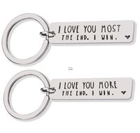 Creative Keyrings Stainless Steel I Love You Most More The End I Win Couples Keychain Metal Key Holders RRF13509
