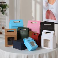 Gift Wrap 10pcs Red Blue Large Open Window Cowhide Carton Bag Kraft Handle Flap Seal Box Portable Food Small Packing