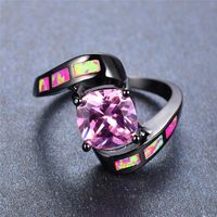 Wedding Rings Boho Female Princess Pink Fire Opal Ring Vintage 14KT Black Gold Cross For Women Promise Love Engagement