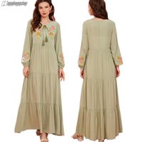 Casual jurken elegant voor vrouwen borduurwerk moslim islamitische mode abaya kaftan Marokkaanse etnische robe Turkse A-lijn jurk