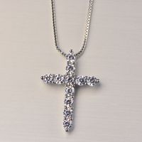 Zirconia Cross Crystal Pendants Silver- Plate Box Chain Neckl...