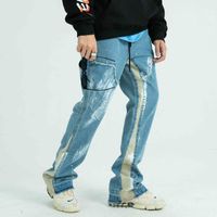 Мужские джинсы High Street Splash Ink Paint Braters Men Hip Hop Urban Classic Classwork Джинсовые штаны Streetwear