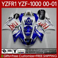 Motorrad-Bodys für Yamaha YZF-R1 YZF-1000 YZF R 1 1000 CC 00-03 Körperarbeit 83NO.15 YZF R1 1000cc YZFR1 00 01 02 03 YZF1000 2000 2001 2002 2003 OEM Fairing Kit Blau weiß BLK