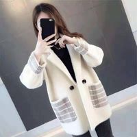 Kadın Kazak 2021 Sonbahar Kış Kadın Faux Vizon Örme Ceket Kazak Kadın Ekose Ceket Giyim Sueter Mujer Invierno Z60
