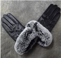 Women winter Luxury Real Leather Gloves With Fur Classic Des...