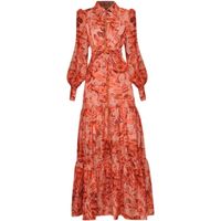 DIDACHARM High Quality Long Dress Fashion Spring Women'S Vintage Elegant Lapel Long Sleeve Button Printing Party Dresses 220108