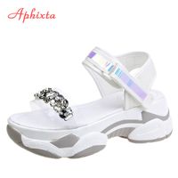 Aphixta 6cm Height Increasin Sandals Women Diamond Crystals ...