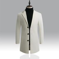 남성 트렌치 코트 가을 겨울 망 브랜드 양털 블렌드 재킷 남성 오버 코트 캐주얼 솔리드 슬림 칼라 긴 면화 코트 스트리트웨어