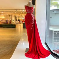 Wunderschöne rote Satin Mermaid Prom Kleider 2022 ärmellose Hohe Taille Frauen Lange Sonderanfertigungen Plus Size Formale Abend Pageant Kleider