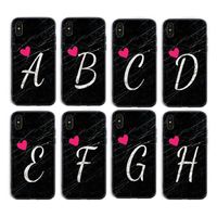 Customized Initial Letter Phone Cases Heart Black Silicone Covers Anti-knock TPU soft silicon Cover for Apple iPhone 8PLUS XR X MAX 11 12 13