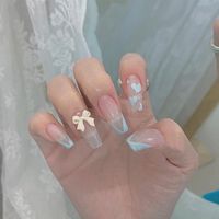 Nail Gel 24 stks Liefde Hart Gedrukt Nagels Patch met Bow Lijm Type Lange Paragraaf Mode Verwijderbare Manicure False