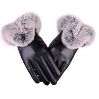 Full Finger Women&#039;s Warm Gloves Female Leather Mittens Luxury Design Imitate Rabbit Fur Wrist Glove