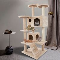 Waco Cat Tower Furniture Tree Condo Play House, Sisal Rope Scratchers Posts Perches Climb Houses Hammock, Small Kitty Activity Center, 52 "Beige