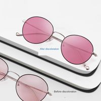 선글라스 여성 남성을위한 Pochromic 편광 레트로 라운드 프레임 오션 렌즈 패션 디자이너 UV400 태양 안경
