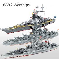 WW2 Military Warships Series Building Blocks Battleship Model WW2 Military Soldier Weapon Toys H0917