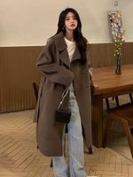 Frauen Wollmischungen Winter Frauen Lange Warme Elegante Thermalmantel Korea Dicke Lose Graben 2021 Mode Zweireiher Outwear