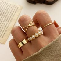 Creative Retro Inlak Pearl Ring para Mulheres Vintage Gold Prata Cor Joint Rings Set Feminino Elegante Moda Jóias Presentes