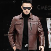 Erkek Deri Faux 2021 Moda Sonbahar Kış Erkekler Ceket Artı Boyutu M-5XL İnek Ceketler Erkek Uzun Kollu Ceket Akıllı Rahat Dış Giyim W114