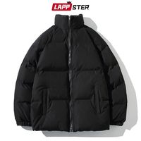 LAPPSTER Men Solid Winter Jacket Parkas Warm Standing Collar Puffer Jacket Thick Black Korean Fashion Bubble Coat 211119