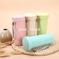 travel water bottle Wheat Straw Portable Double- layer Insula...