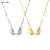 ANDYWEN 925 Sterling Silver Gold Wing Feather Pendant Long Chain Choker Necklace Women Luxury Jewelry For Accessories 220216