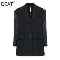 Deat New Spring and Estate Moda Casual Button Shay Back Open Back Lace Up Pleated Sleeve Blazer Cappotto Donne SH640 210428