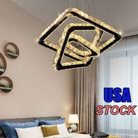 Modern DIY Crystal LED Chandelier Light Fixture 3 Rings Round Pendant Lighting Adjustable Stainless Steel Ceiling Lamp for Living Room Dining Bedroom