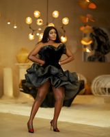 Ekstra Kabarık Organze Kısa Gelinlik Modelleri Siyah Straplez Sevgiliye Merhaba Düşük Ruffles ASO EBI Kadın Parti Abiye giyim