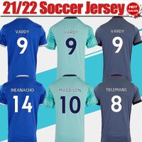 # 9 Vardy Fox Futebol Jerseys 21/22 # 10 Maddison # 17 Ayoze homens adultos casa azul futebol camiseta longe luz ciano 2021/2022 # 14 iheanacho # 8 Tielemans 3rd uniformes de futebol cinza