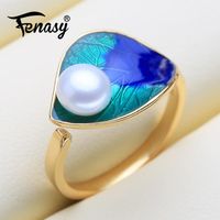 Cluster Rings FENASY Natural Freshwater Pearl For Women Fine Jewelry Female Bohemian Colorful Silver Color Blue Stones Party Ring
