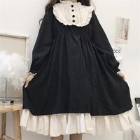 Günlük Elbiseler Japon Tarzı 2021 Sonbahar kadın O-Boyun Yüksek Bel Zayıflama Kontrast-Renk Ruffled Tatlı Lolita Elbise Kawaii Giyim