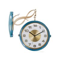 Relojes de pared Luz moderna Reloj de doble cara Nordic Blue Gold Villa Silent Digital Sala de estar Orologio da Parete Decoración del hogar