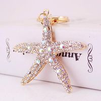 Mode Voller Kristall Starfish Keychain Für Damen Taschen Dekoration Anhänger Strass Zubehör Auto Keyringe Schmuck