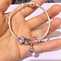 Bangle European Bracelets Pink Crystal Shiny Charms Romantic Murano Glass Beads Bangles DIY Christmas Birthday Gifts1