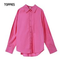 Toppies Kadınlar 100% Pamuk Gömlek Ofis Bayan Uzun Kollu Bluz Tek Göğüslü Chic Chemise Tops 220308